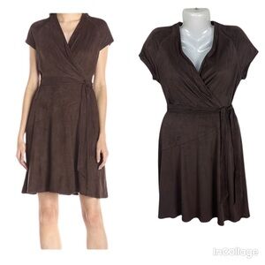 Ellen Tracy Brown Faux Suede Surplice Sheath Dress